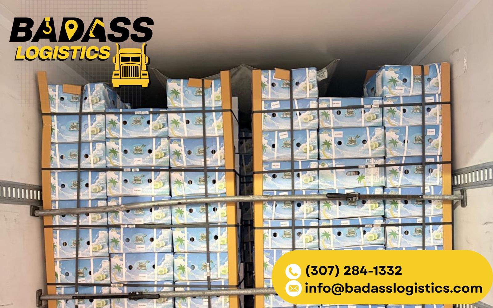 Reefer trailer loaded with palletized produce — temperature-controlled freight